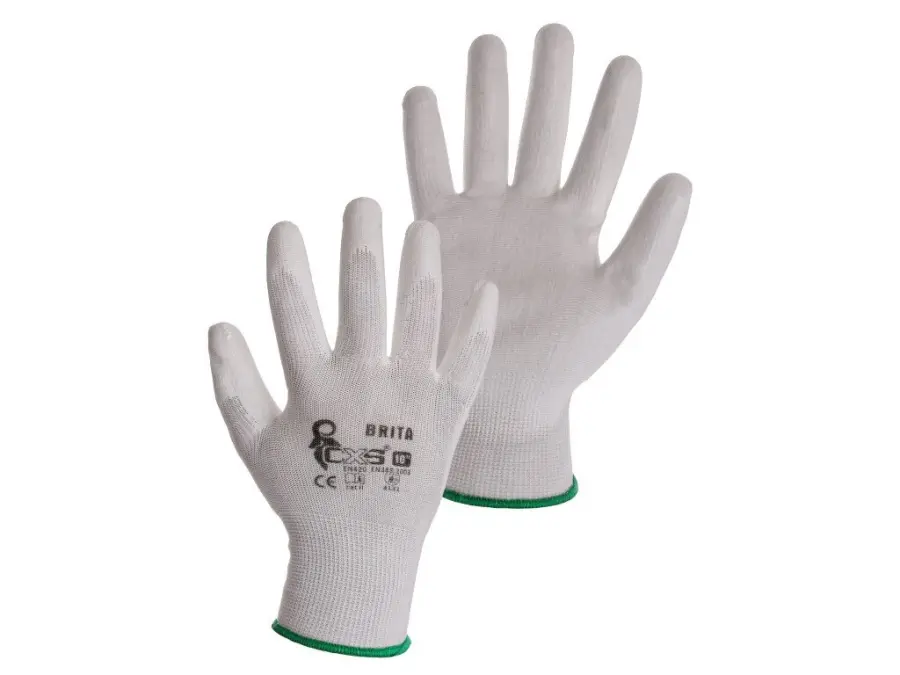 Rukavice BRITA WHITE, máčené v polyuretanu, bílé, vel. 11